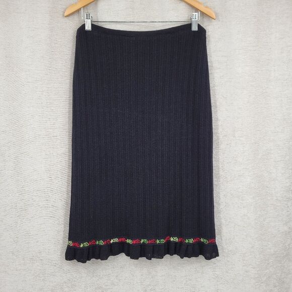 URCHIN MARK EISER Y2K Ribbed Knit Skirt with Embroiderey Ruffled Hem Vamp Goth - Picture 5 of 11